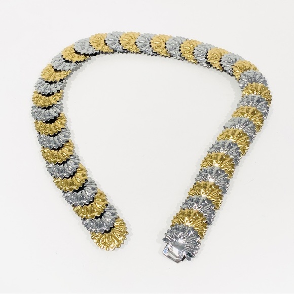 Accessories - Gold and Silver Tone Metal Leaves Spandex Belt